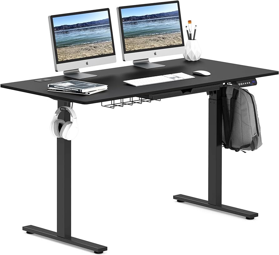 SHW 55-Inch Large Electric Height Adjustable Standing Desk, 55 x 28 Inches, Black | Amazon (US)