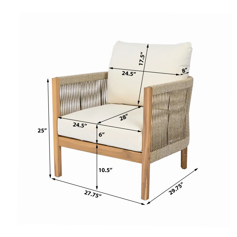 Harrill Outdoor Acacia Wood Club Chair With Cushions | Wayfair North America