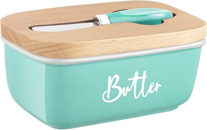 ALELION Turquoise Butter Dish with Lid and Knife for Countertop, Ceramic Butter Container with Be... | Amazon (US)