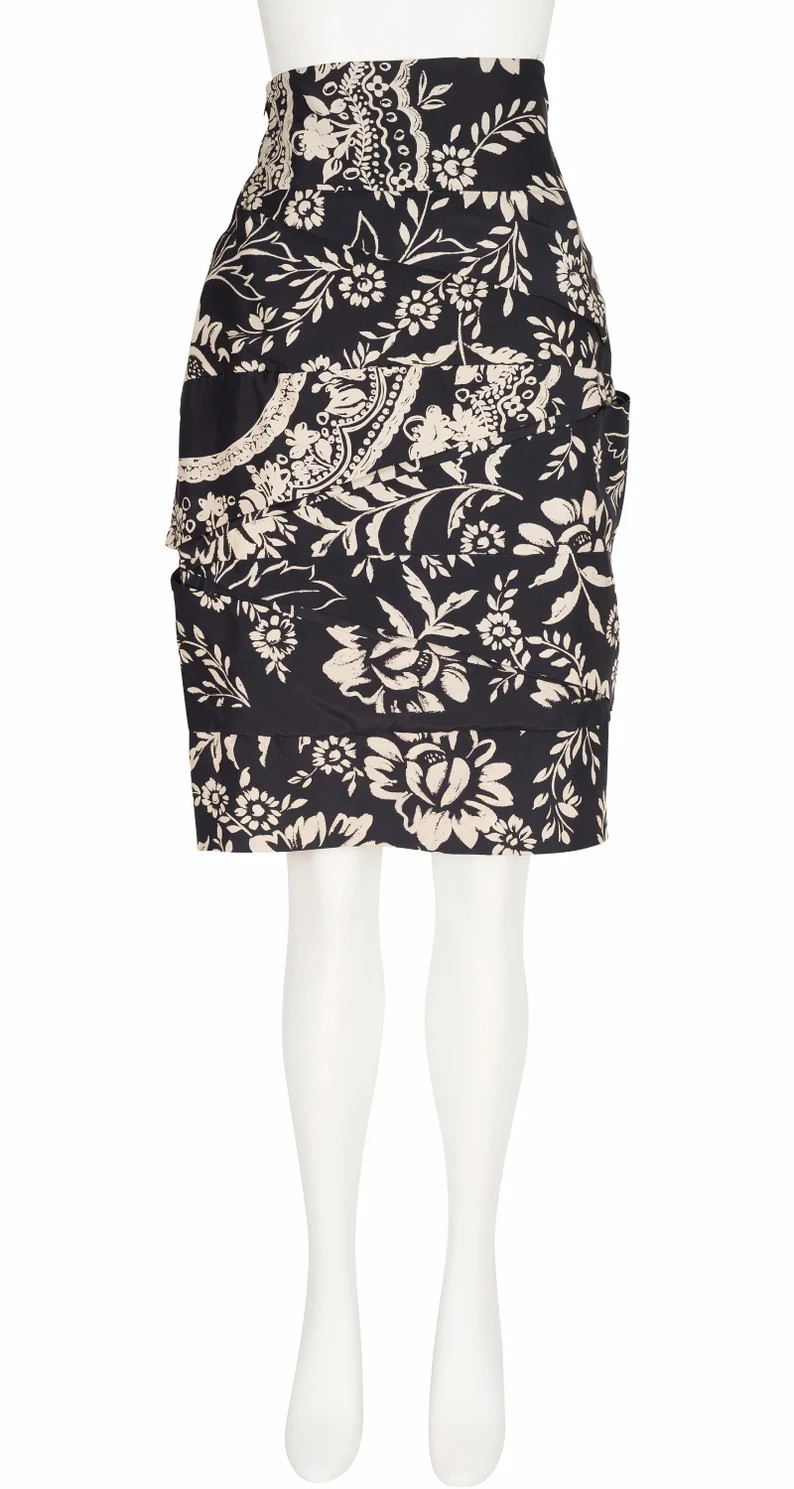 Gianni Versace Couture 1989 S/S Vintage Floral Black Tiered Silk Pencil Skirt Sz S M - Etsy UK | Etsy (US)