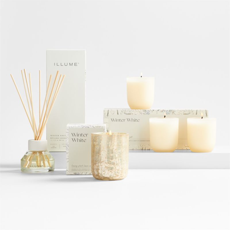 Illume Winter White Holiday Scented Candles and Reed Diffuser | Crate & Barrel | Crate & Barrel