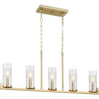 Progress Lighting Pellum Collection 35 in. 5-Light Brushed Gold Linear Chandelier for Bar, Kitche... | The Home Depot