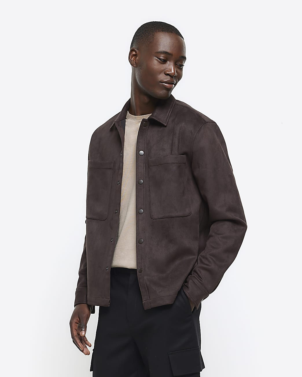 Brown suedette long sleeve shirt | River Island (UK & IE)