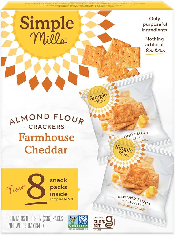 Simple Mills Almond Flour Crackers Snack Packs, Farmhouse Cheddar, Gluten Free, Flax Seed, Sunflo... | Amazon (US)
