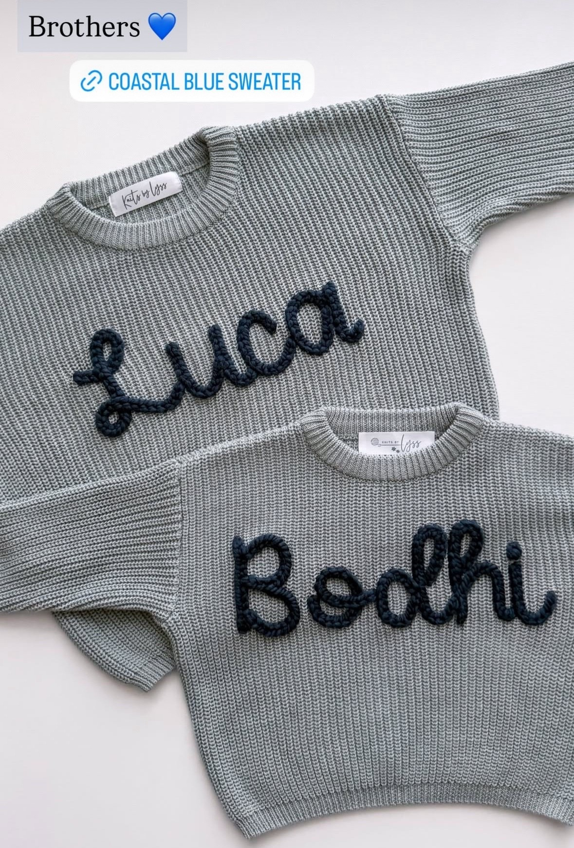 I recently ordered these adorable matching sweaters for my boys upon the arrival of our new son from @knits.by.lyss on #etsy. These are so soft and such high quality and the hand embroidery is absolutely stunning. My next order will have to have some designs on it too, because Alyssa is so incredibly talented. Definitely check out her Etsy shop or her Instagram! 

#LTKSeasonal #LTKKids #LTKBaby