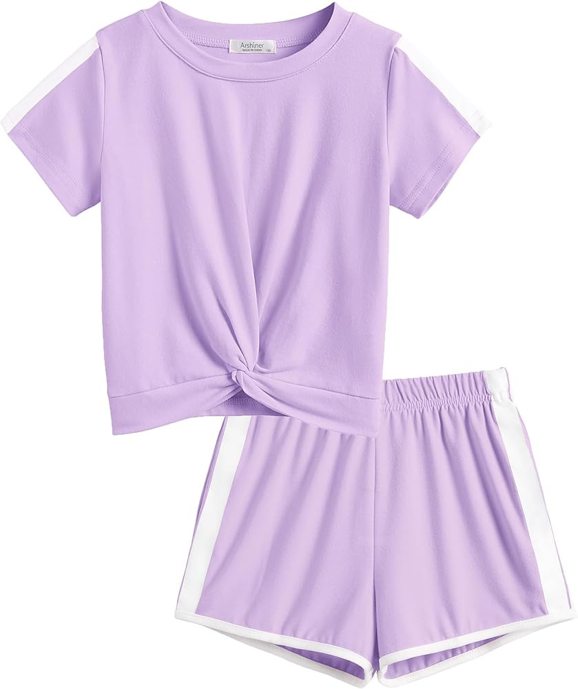 Arshiner Girls Clothing Sets Twist Front Top and Shorts 2 Piece Outfits Activewear Tracksuit 3-14... | Amazon (US)