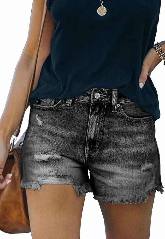 Metietila Women's Casual High Waisted Denim Shorts Frayed Raw Hem Stretch Ripped Jean Shorts | Amazon (US)