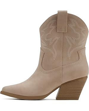 Soda “BLAZING” ~ Women Western Stitched Pointe Toe Low Heel High Top Ankle Shaft Boot Bootie | Amazon (US)