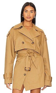 L'Academie Zoey Cropped Trench Jacket in Kelp from Revolve.com | Revolve Clothing (Global)