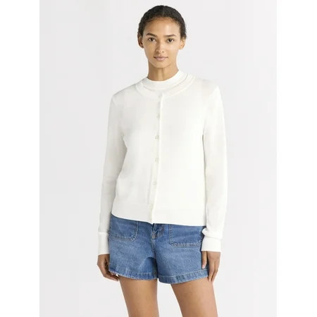 Free Assembly Women's Crewneck Cardigan Sweater, Lightweight, Sizes XS-XXL | Walmart (US)