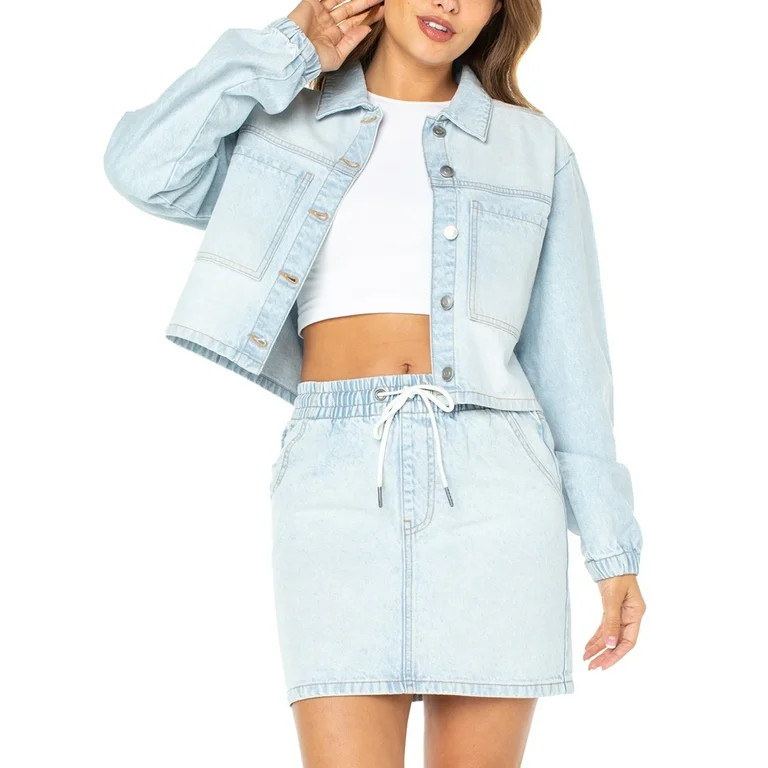 Celebrity Pink Women's Cropped Denim Jacket | Walmart (US)