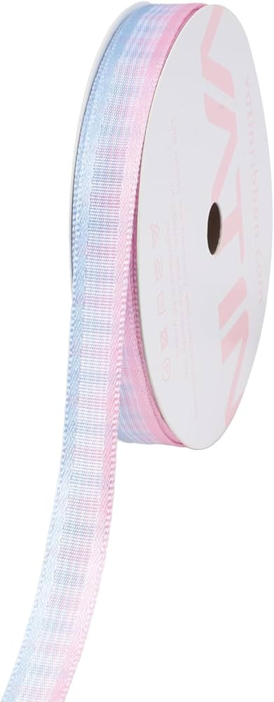 VATIN 3/8" Pink Blue White Gingham Ribbon with Satin Striped Edge, 25 Yards Continuous, Perfect f... | Amazon (US)