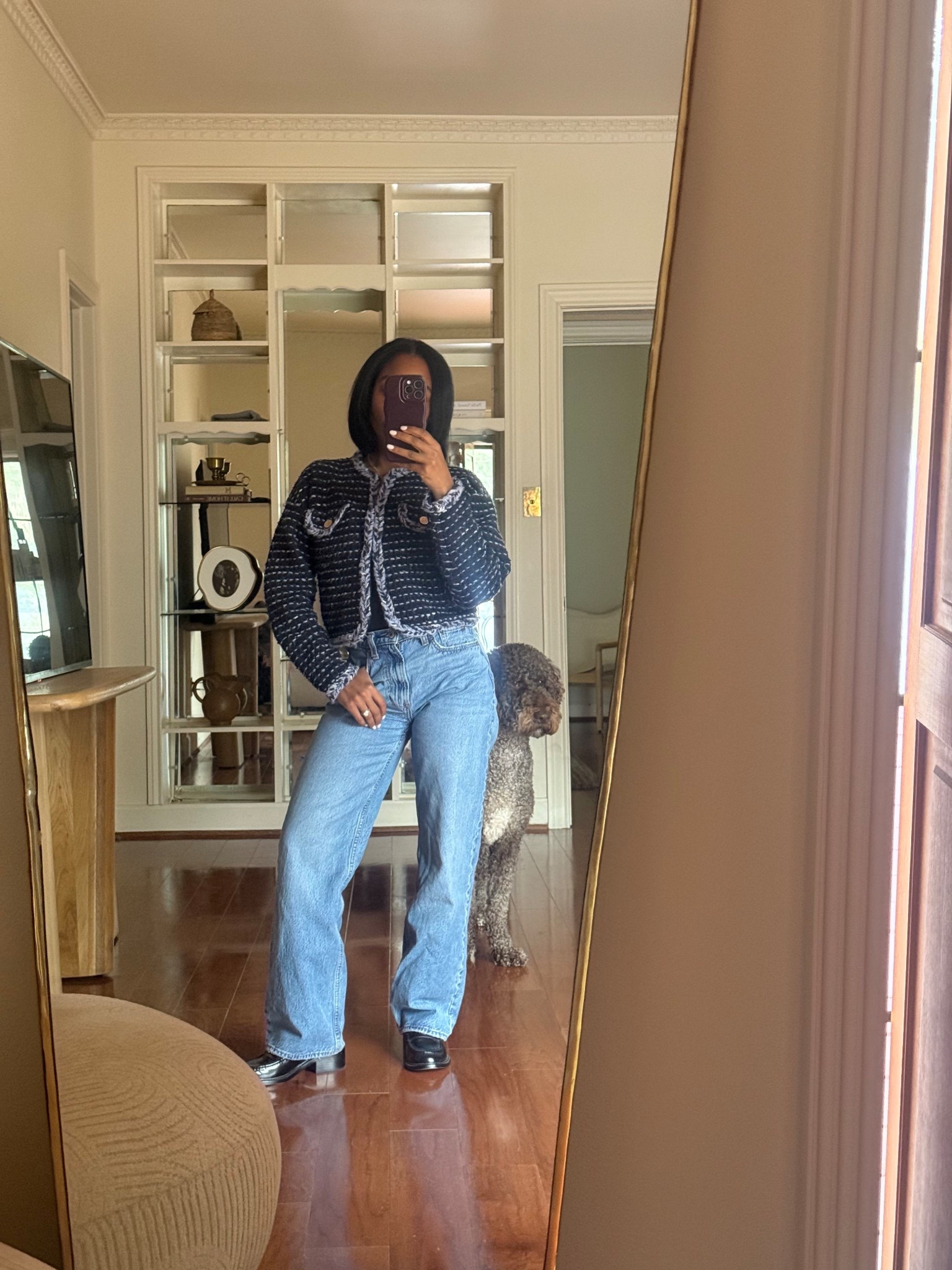 Lady jacket, jeans, loafers 

#LTKootd #LTKmomlife #LTKWorkwear