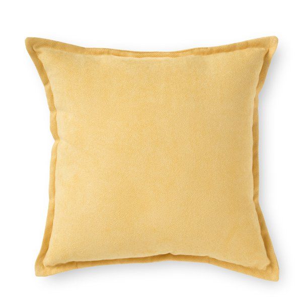 Mainstays Faux Suede Solid Decorative Throw Pillow, 18" x 18", Square, Yellow, Single Pillow | Walmart (US)