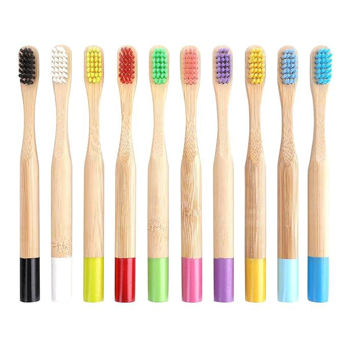 Hedume 10 Colors Set Kids Bamboo Toothbrush, Biodegradable Handle BPA Free Eco Friendly Toothbrus... | Amazon (US)