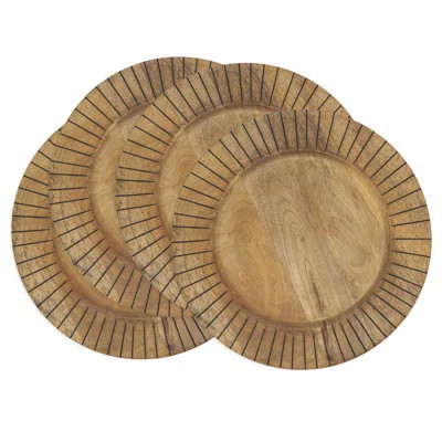 Mango Wood Textured Slit Wooden Decorative Charger Plates 13" Round, Set Of 4 | Wayfair North America