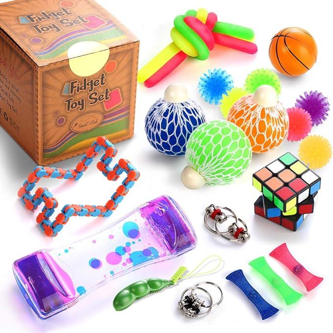 Sensory Fidget Toys Set, 25 Pcs., Stress Relief and Anti-Anxiety Tools Bundle for Kids and Adults... | Amazon (US)