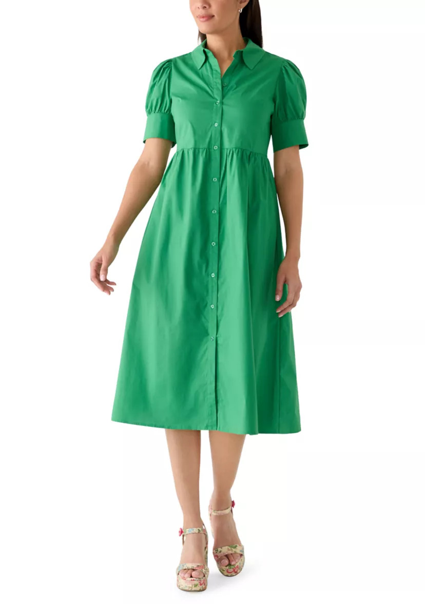 Women's Puff Sleeve Button Front Poplin Shirtdress | Belk