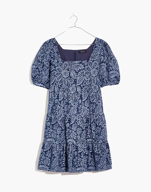 Petite Poplin Puff-Sleeve Tiered Babydoll Dress in Paisley Garden | Madewell