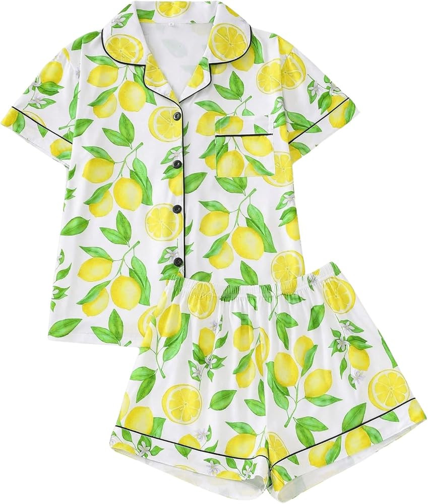 SOLY HUX Women's Cute Print Pajama Set Short Sleeve Sleepwear Button Down Shirt and Shorts Lounge... | Amazon (US)