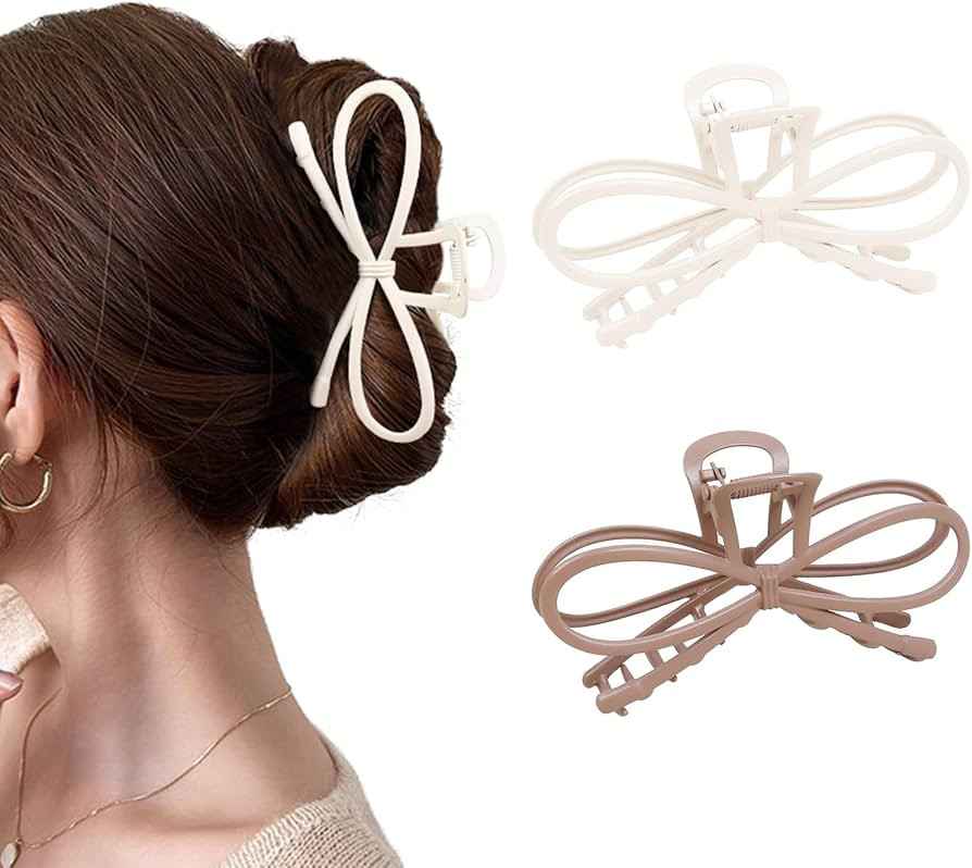 2 Pack Metal Bow Hair Claw Clips for Women 4.1 Inch Butterfly Barrette Claw Clips for Thin Thick ... | Amazon (US)