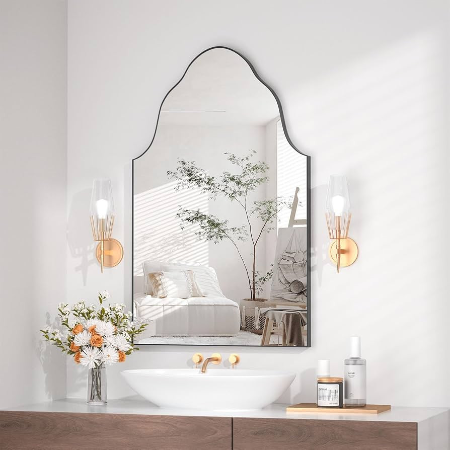Wall Mirror Bathroom Mirror, 32"X20" Arched Wall Mirror with Black Wood Frame, Large Vanity Mirro... | Amazon (US)