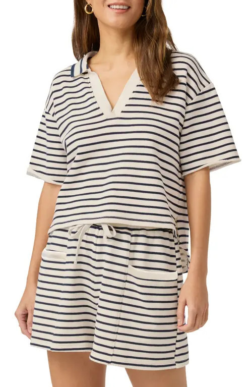 Splendid Whitney Stripe French Terry Polo in Navy/White at Nordstrom, Size Small | Nordstrom