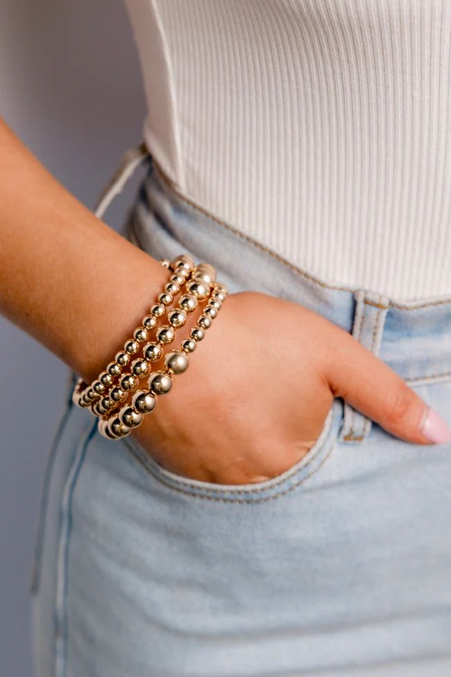Gold Beaded Bangle | Pink Lily