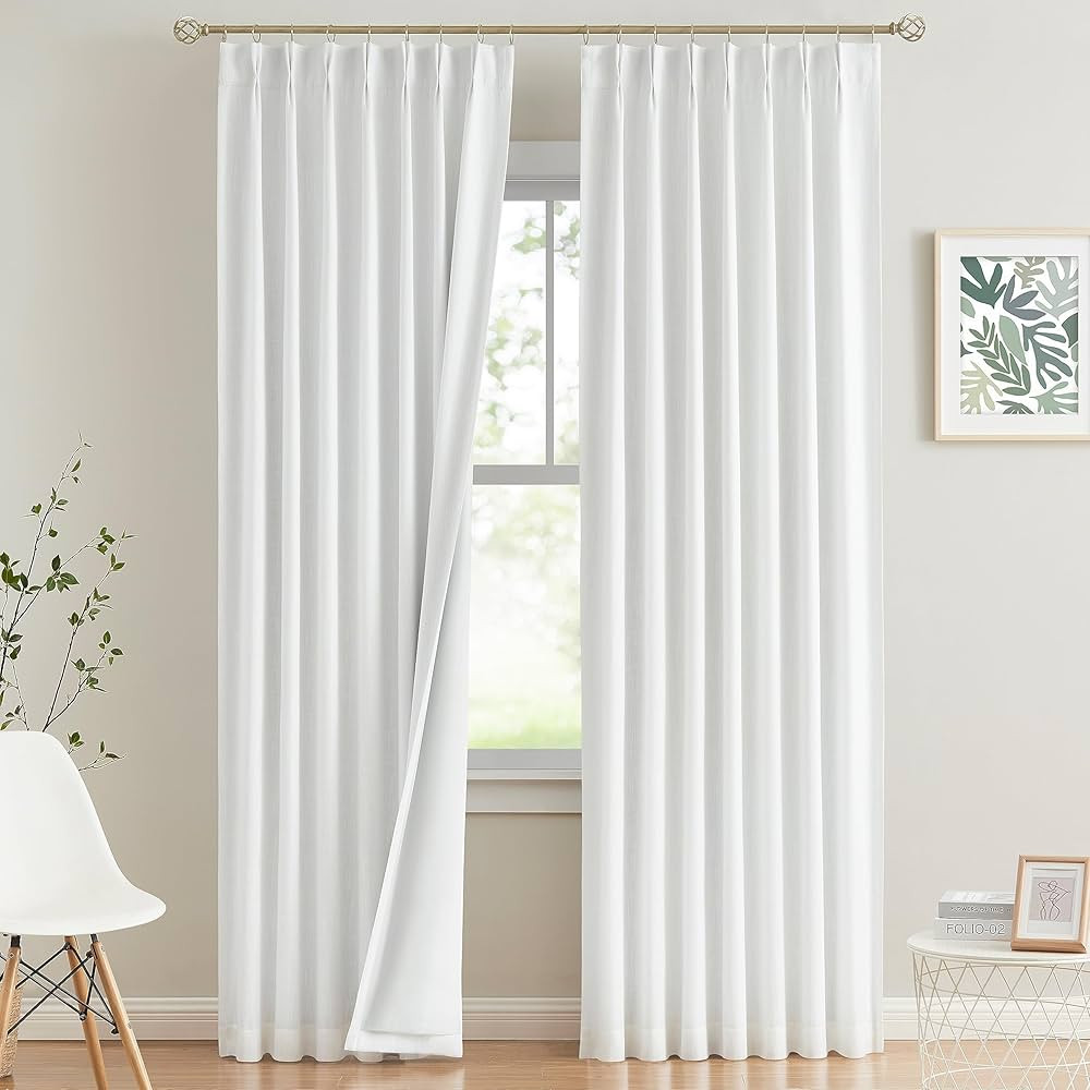 Vision Home White Pinch Pleated Full Blackout Curtains Thermal Insulated Window Curtains 108 inch... | Amazon (US)