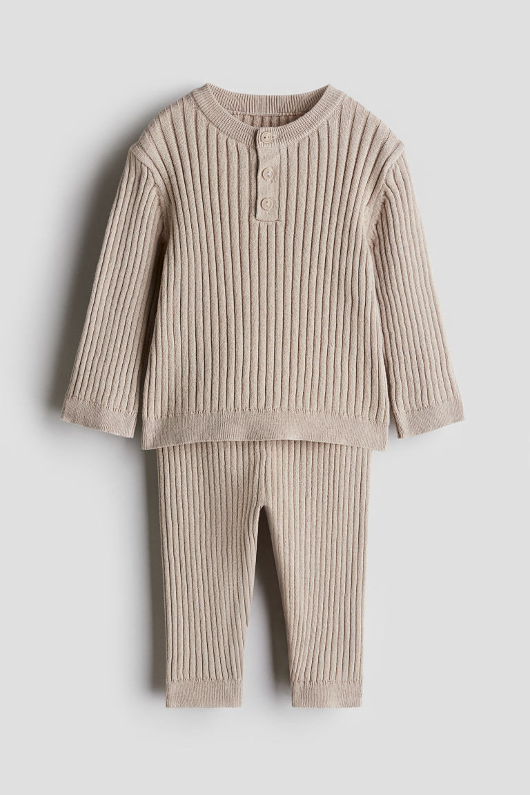H & M - 2-piece Rib-Knit Cotton Set - Brown | H&M (US + CA)