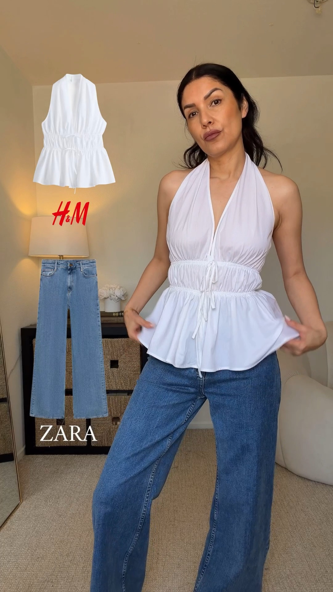 Ladies, this top is under $20
Heels are on sale as well 🤍

➡️ OUTFIT DETAILS
- Halter cotton top @hm 
- Jeans @zara 
- Heels @stevemadden 
- Bag @etsy
- Sunglasses @coach
- Earrings @express 
- Undergarment covers @victoriassecret 
🤍