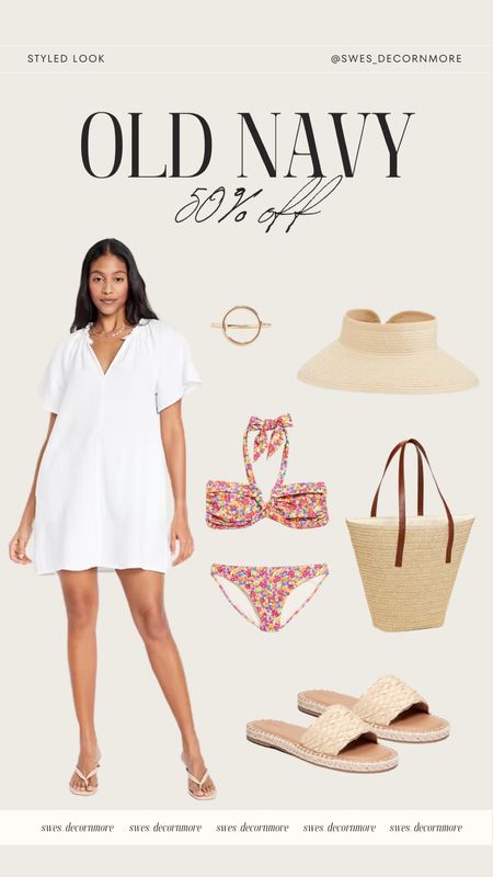50% off at Old Navy! This styled look is perfect for a day at the beach! You can easily throw on this dress and sandals and head to dinner with friends at the end of the day! 

#LTKSaleAlert #LTKStyleTip #LTKSeasonal