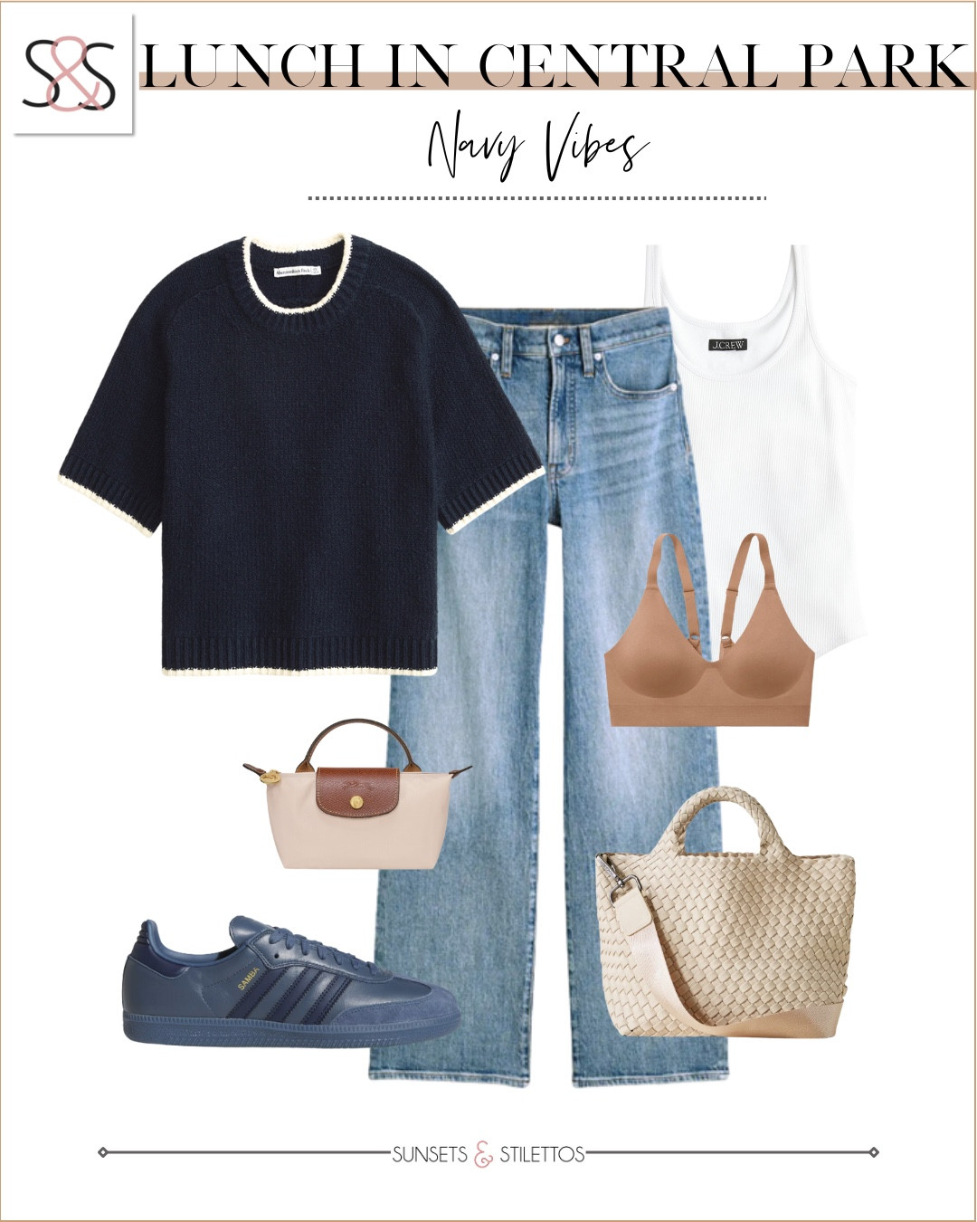 An easy outfit formula for casual spring days in the city. Navy sneakers pull the whole look together with effortless polish

Sunsets and Stilettos spring outfit navy sweater casual spring style denim outfit Adidas sneakers Longchamp bag wardrobe staples Central Park look

#LTKStyleTip #LTKOver40 #LTKSeasonal
