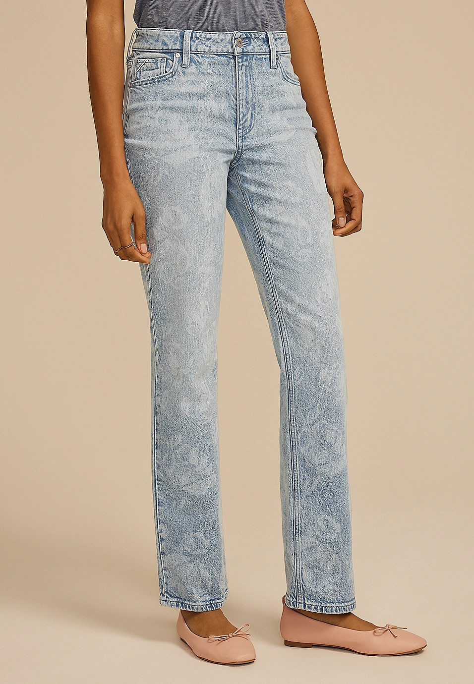 edgely™ Floral High Rise Relaxed Straight Jean | Maurices