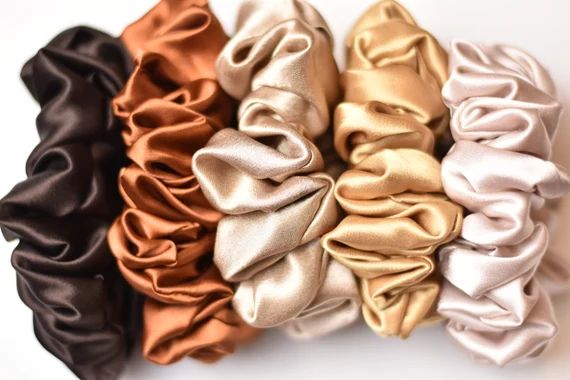 Satin Scrunchies in Earth Tones Brown Gold Copper Sand | Etsy | Etsy (US)