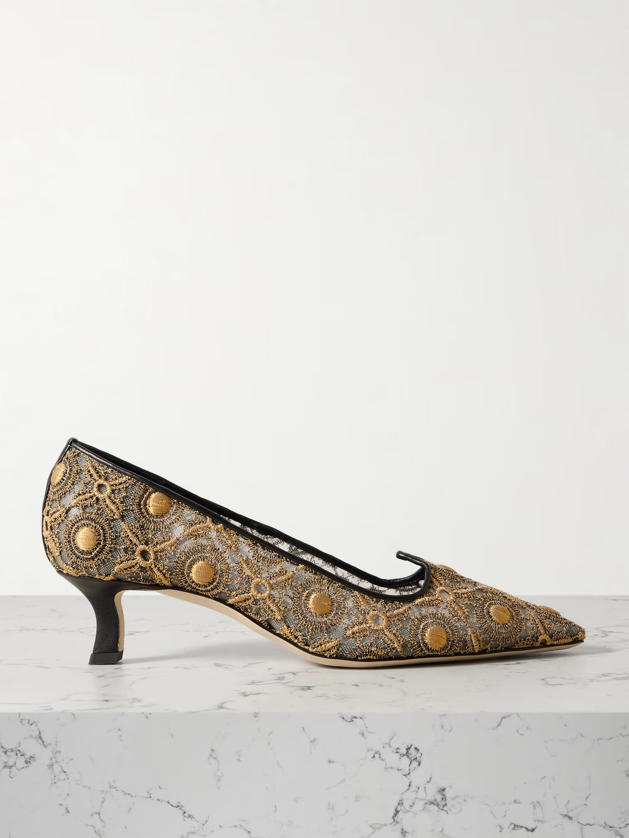 Euridi 50 leather-trimmed lace and mesh pumps | NET-A-PORTER (US)
