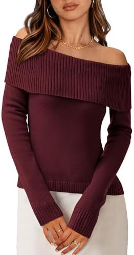 PRETTYGARDEN Off The Shoulder Sweater for Women 2025 Fall Fashion Cute Long Sleeve Tops Winter Ri... | Amazon (US)