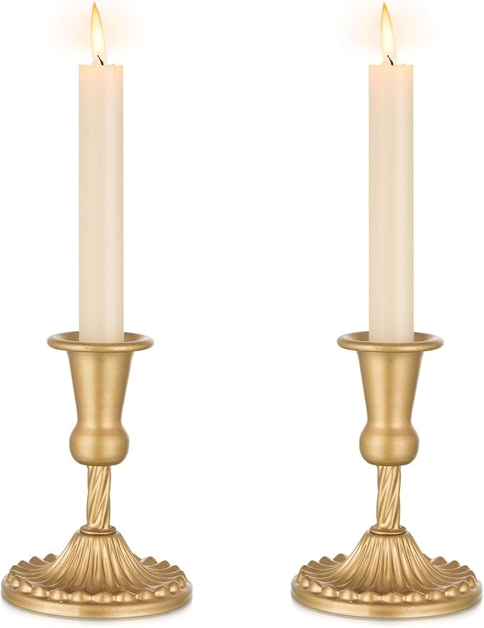 Gold Candle Holders Brass Candlestick Holders: 2 Pcs Taper Candle Holders, Candle Holders for Can... | Amazon (US)