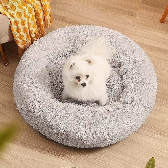 Calming Dog Bed for Small Medium Dogs Cats Donut Dog Bed Pet Cushion Bed Plush Cat Bed Round Anti... | Amazon (US)