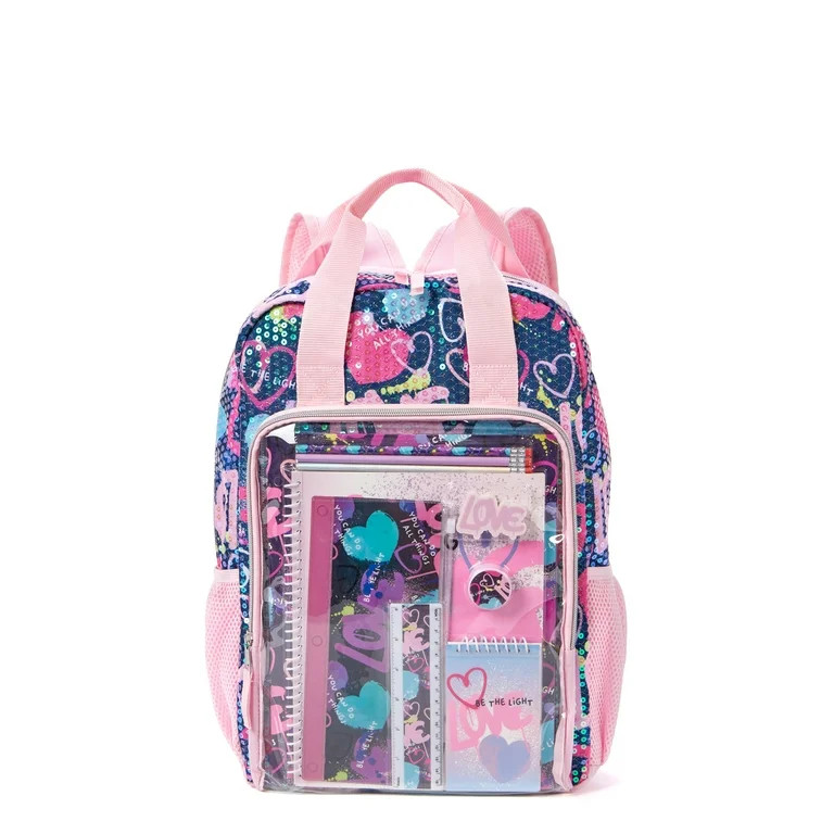Schoolyard Vibes Girls Childrens Backpack with Stationary Set Heart Print Pink Navy - Walmart.com | Walmart (US)