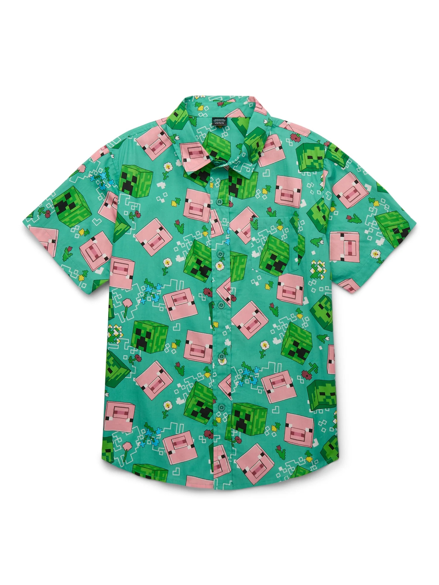 Minecraft Boys' Print Button Up Shirt, Sizes 4-18 | Walmart (US)