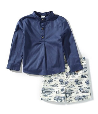 Edgehill Collection Little Boys Toile Print Long Sleeve Shirt & Pull-On Shorts Set | Dillard's | Dillard's