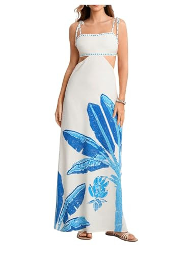 SOLY HUX Women's Summer Maxi Dress Boho Print Tie Shoulder Spaghetti Strap Cut Out Tie Back Cami ... | Amazon (US)