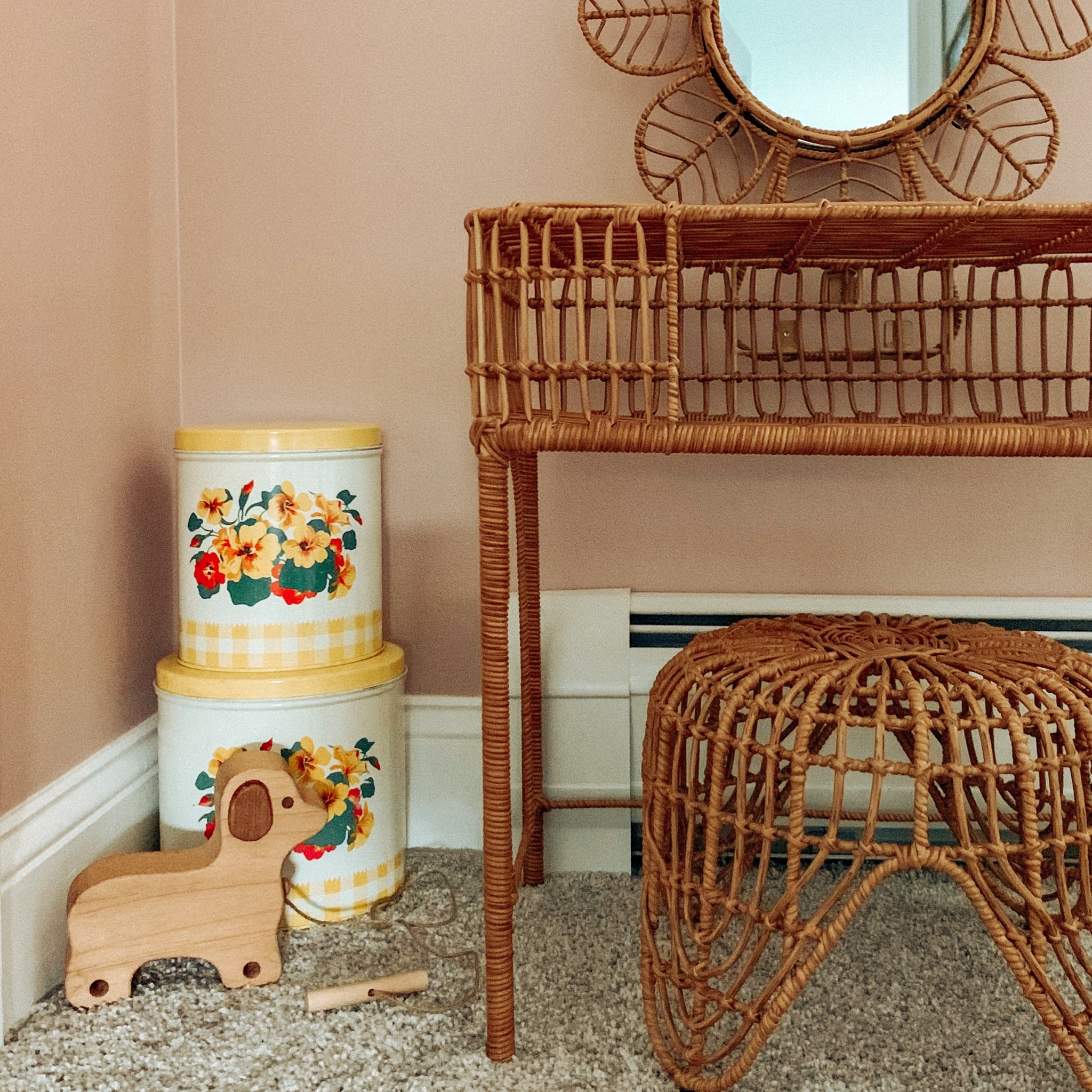 Sweet corner of the girls’ nursery 💛


girl nursery, twin nursery, boho nursery, rattan vanity, kids vanity, boho vanity, wood toy, pull toy, pull along toy, Montessori toy, vintage find, nesting tins, vintage tins, girls room, toddler bedroom

#LTKkids #LTKhome #LTKbaby