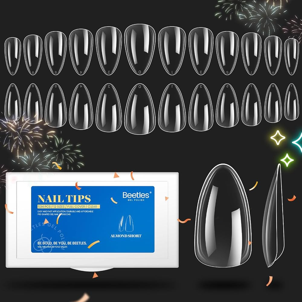 Beetles Gel Nail Tips Soft Nail Extension Set，504Pcs 12 Sizes Pre-Shape Clear Short Almond Nail... | Amazon (US)