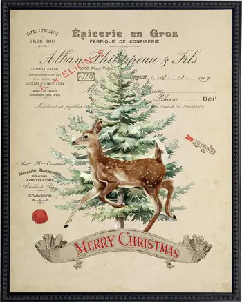 Vintage Painting of Deer and Tree on a distressed bookplate background | Nordstrom