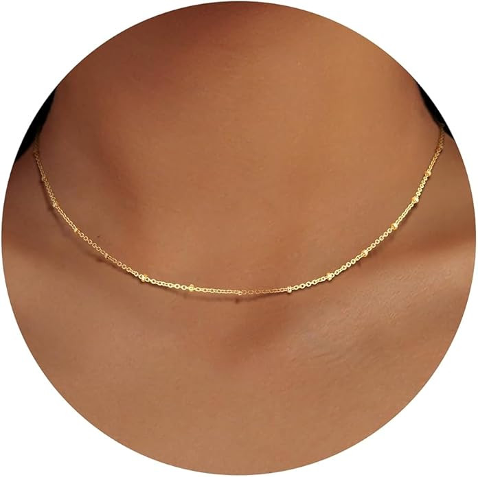 MJartoria Dainty Choker Necklace for Women 14K Gold Plated Diamond Chain Choker Necklace Trendy M... | Amazon (US)