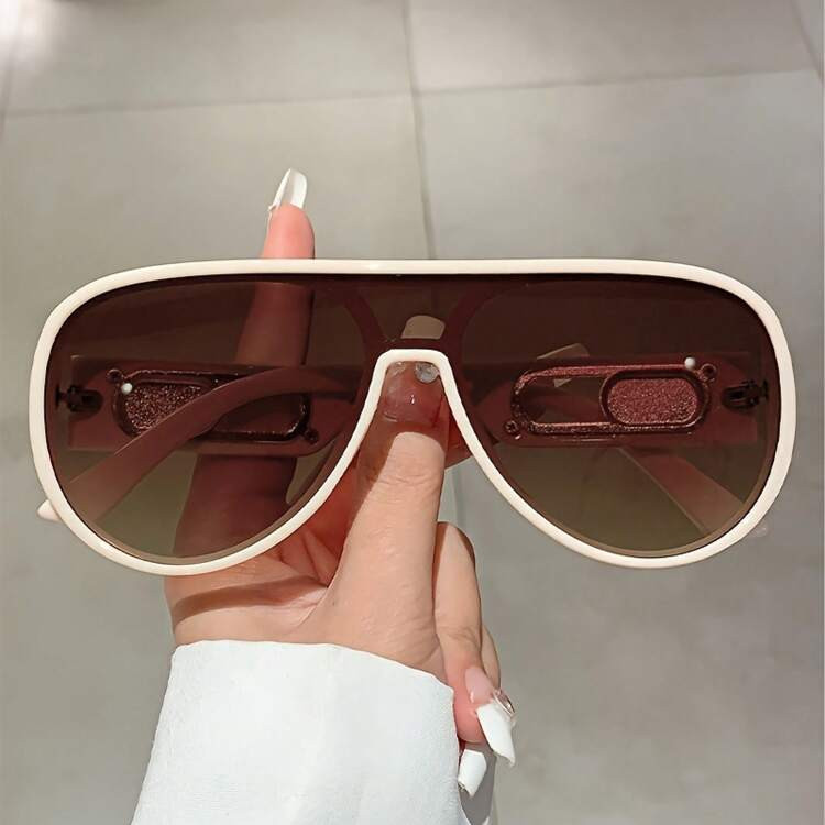 New Large Frame One-Piece Fashion Glasses Shield-Shaped Design Fashion Glasses Versatile Decorative Glasses | SHEIN