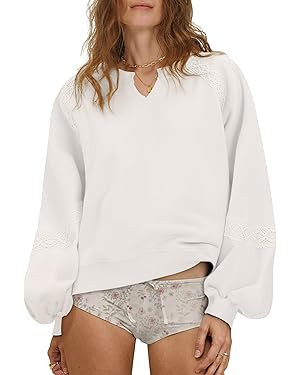 Gacaky Sweatshirt for Women Oversized Fleece Embroidered Crochet Hoodies Cropped Pullover Tops Fa... | Amazon (US)
