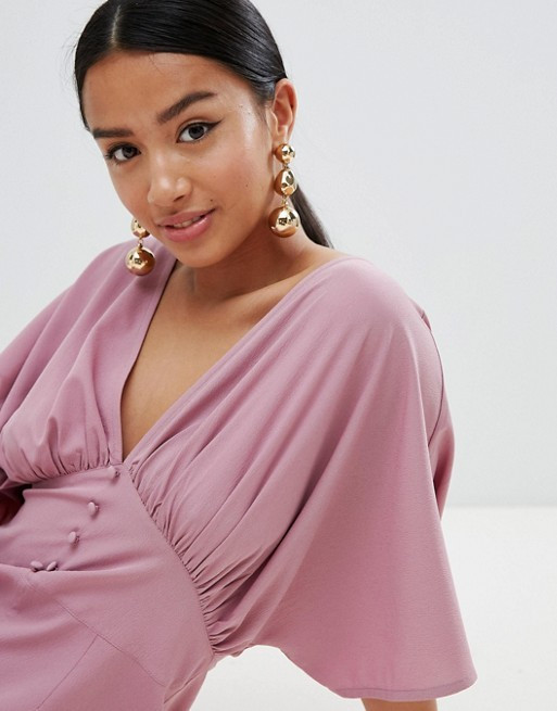 ASOS DESIGN Petite Tea Jumpsuit With Kimono Sleeve And Button Detail | ASOS US
